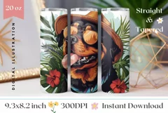 Tropical Tumbler Wrap Design, Rottweiler Dog Tumbler PNG Product Image 1