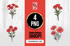 Hand Drawn Red Poppy Bouquet Clipart Sublimation PNG Product Image 1