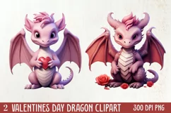 Watercolor Valentine's Day Dragon Clipart, Dragon Watercolor Product Image 1