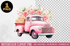 Watercolor Truck Valentine Day Clipart PNG Product Image 1