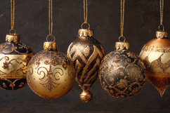 "Black and Gold Ornaments Hanging - Luxury Christmas Backgro Product Image 1