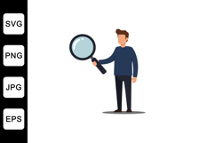 Person holding a magnifying glass in a flat and minimal vect Product Image 1