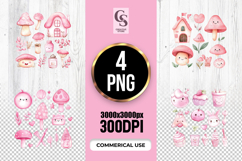 Pink Watercolor Mushroom Clipart Sublimation PNG Product Image 1