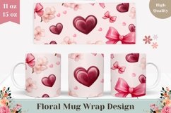 Cartoon Bows Mug Wrap Design, Love Hearts Mug Template Product Image 1