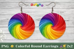 Colorful Round Earrings PNG, Rainbow Swirl Round Earring Product Image 1