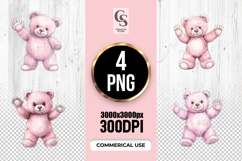 Cute Pink Teddy Bear Waving Clipart Sublimation PNG Product Image 1