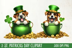 St Patricks Day Dog with Gold Coin Clipart, St Patricks Day Product Image 1