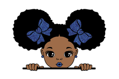 Blue Glitter Afro Girl SVG Black Girl Clipart Cute Clipart Product Image 1