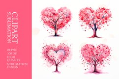 Valentines Day watercolor pink heart tree Clipart Product Image 1