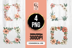 Watercolor Floral Frame Clipart Sublimation PNG Product Image 1