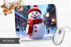 Snowman with Red Scarf on Frosty Winter Street Mouse Pad PNG Product Image 1