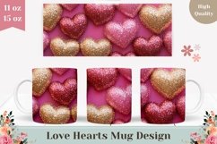 Pink Hearts Mug Wrap, Gold Heart Mug Sublimation Design Product Image 1
