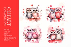 Valentines Day watercolor cute owl couple Clipart Product Image 1
