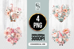 Cute Floral Gnome Bouquet Watercolor Clipart Sublimation PNG Product Image 1