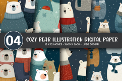 Cozy Bear Illustration Digital Paper Product Image 1