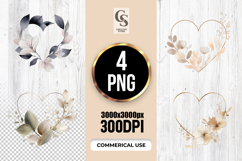 Watercolor Neutral Floral Heart Frame Clipart Sublation PNG Product Image 1
