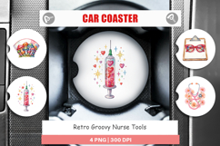 Retro Groovy Nurse Tools Car Coaster Product Image 1