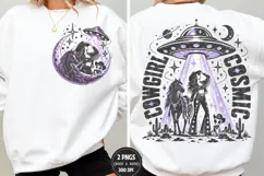 Cosmic Cowgirl Front Back PNG, Western UFO Chest Back Shirt Product Image 1
