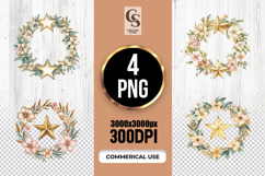 Rustic Floral Star Wreath Clipart Sublimation PNG Product Image 1