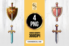 Medieval Sword Shield Clipart Sublimation PNG Product Image 1