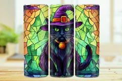 Stained Glass Cat 20oz Skinny Tumbler Wrap Sublimation. Product Image 1
