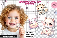 Chibi Valentine cat printable stickers. Product Image 1