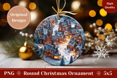3D Magic Village Ornament PNG, Winter Round Ornament Design Product Image 1