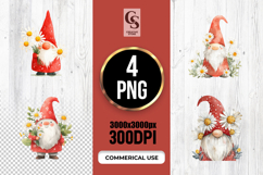 Watercolor Daisy Gnome Illustration Clipart Sublimation PNG Product Image 1