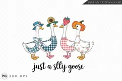 Whimsical Cartoon Geese With Fruit And Flowers PNG
