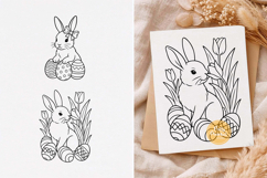 Easter Bunny svg, Easter svg, Bunny with Tulips, Line Art Product Image 1