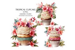 Tropical Floral Cupcake Clipart, Product Image 1