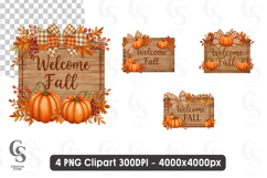 Welcome Fall Pumpkin Sign Clipart Sublimation PNG Product Image 1