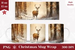 Winter Deer Mug Sublimation, Winter Deer Coffee Mug Wrap PNG Product Image 1