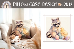 Easter Raccoon Pillow case, Easter Eggs Pillow Design Product Image 1