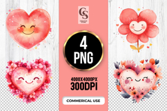 Cute Heart Flower Watercolor Clipart PNG Product Image 1