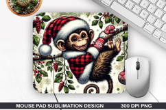 Monkey Mouse Pad Sublimation, Christmas Mouse Pad PNG Product Image 1