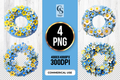 Blue and Yellow Floral Wreath Clipart Sublimation PNG Product Image 1