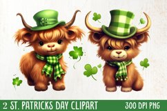 St Patricks Day Highland Cow Clipart, Highland Cow Clipart Product Image 1