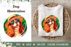 Summer Dog Illustration, Cavalier King Charles Spaniel PNG Product Image 1