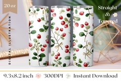 Watercolor Cowberry Tumbler Wrap, Berries Tumbler Product Image 1