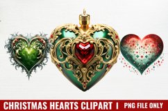 Christmas Hearts Watercolor Clipart Product Image 1