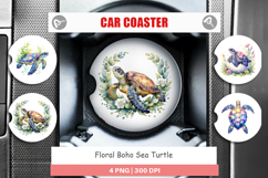 Floral Boho Sea Turtle Car Coaster Product Image 1