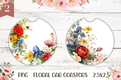 Floral Wreath Coaster, Watercolor Flowers Car Coasters Product Image 1