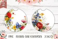 Floral Wreath Coaster, Watercolor Flowers Car Coasters Product Image 1