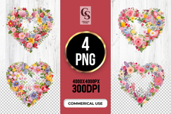 Colorful Floral Heart Shapes Clipart Sublimation PNG Ted Product Image 1