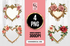Vintage Floral Heart Frame Clipart Sublimation PNG Product Image 1