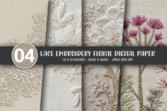Lace Embroidery Floral Digital Paper Product Image 1