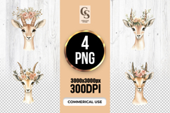 Floral Gazelle Watercolor Clipart Sublimation PNG Product Image 1
