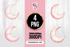 Cute Pink Watercolor Moon Clipart Sublimation PNG Product Image 1