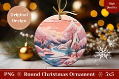 Pink Christmas Ornament PNG, Winter Forest Ornament 3D Product Image 1